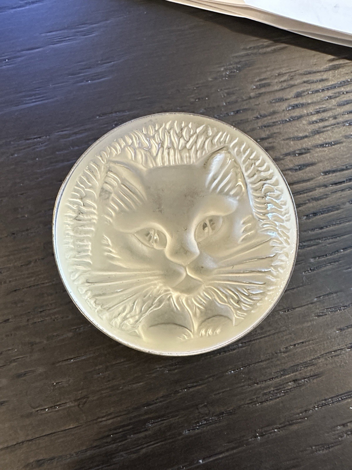Signed Lalique France Frosted Crystal Chat Cat Medallion Brooch Vintage~1990s