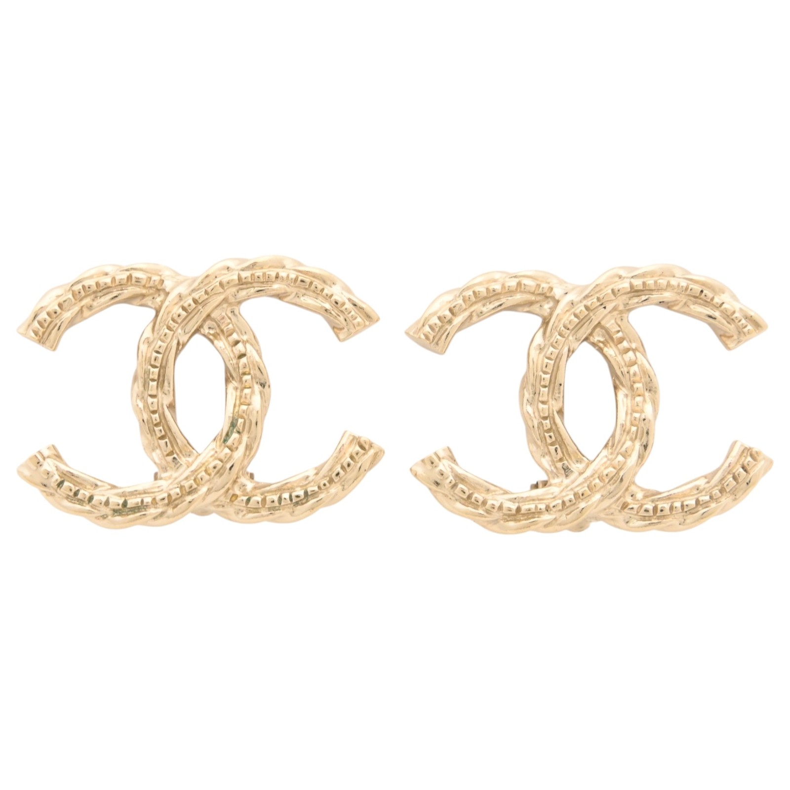 Auth CHANEL Coco Mark Logo Rope Motif Earrings Accessory ch8949cc