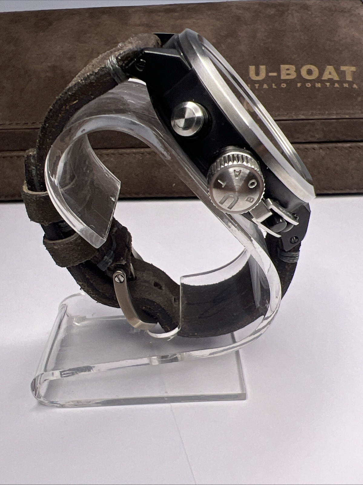 U Boat 50mm Black PVD Steel Chronograph U-7750/50 Watch Carbon Dial w/ Box