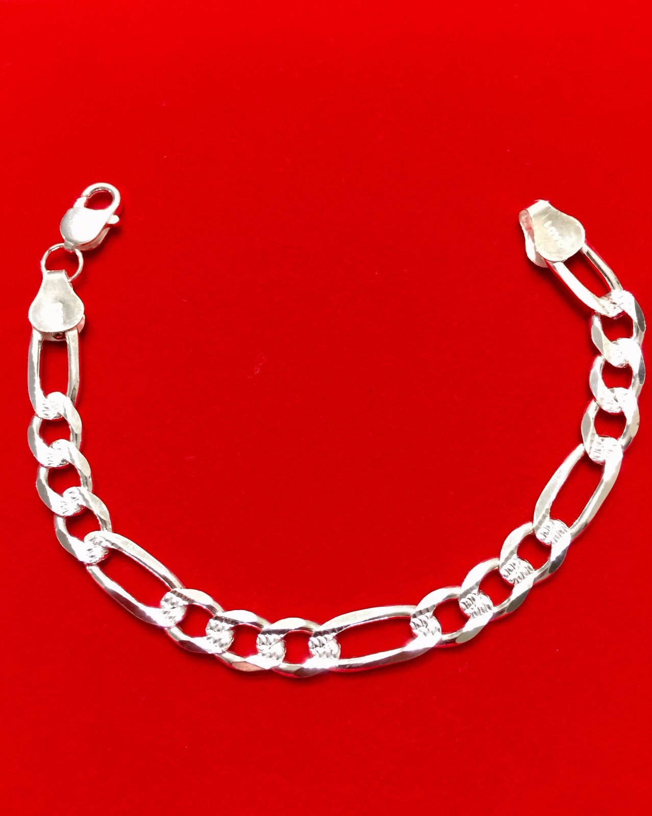 Sterling Silver .925 Solid Figaro Diamond cut 4mm(100) Chain 7.5″ to 24″ Inches