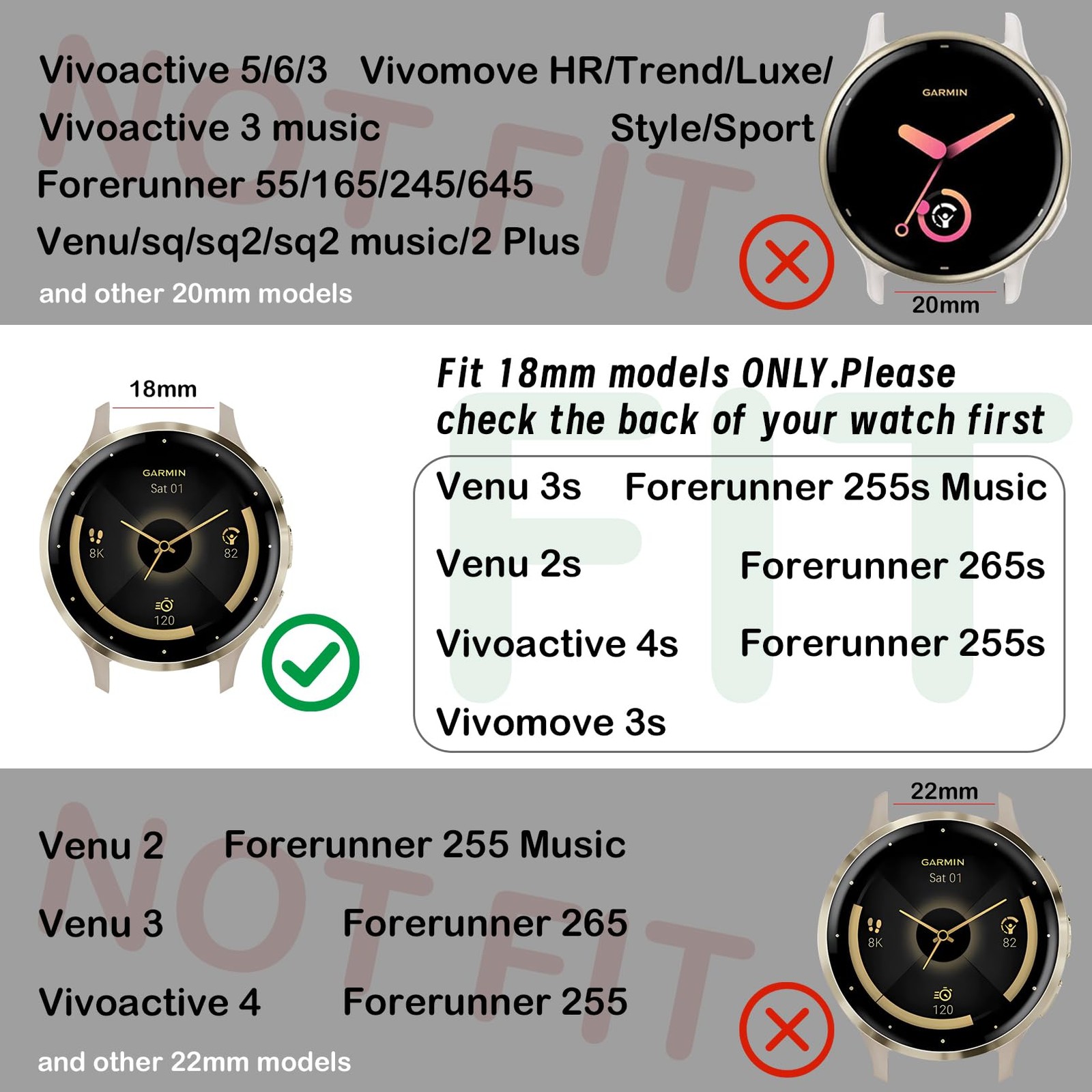 5 Pack Stretchy Nylon Bands with Garmin Venu 3S/2S/Forerunner 265S,18mm Soft …