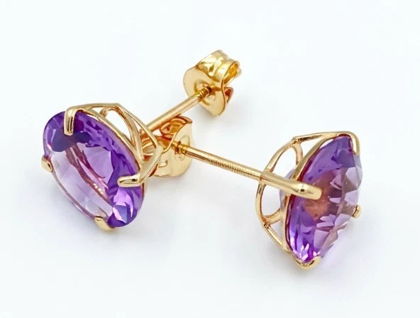 GENUINE 4.90 Cts AMETHYST STUD EARRINGS 14K YELLOW GOLD – FREE APPRAISAL – NWT