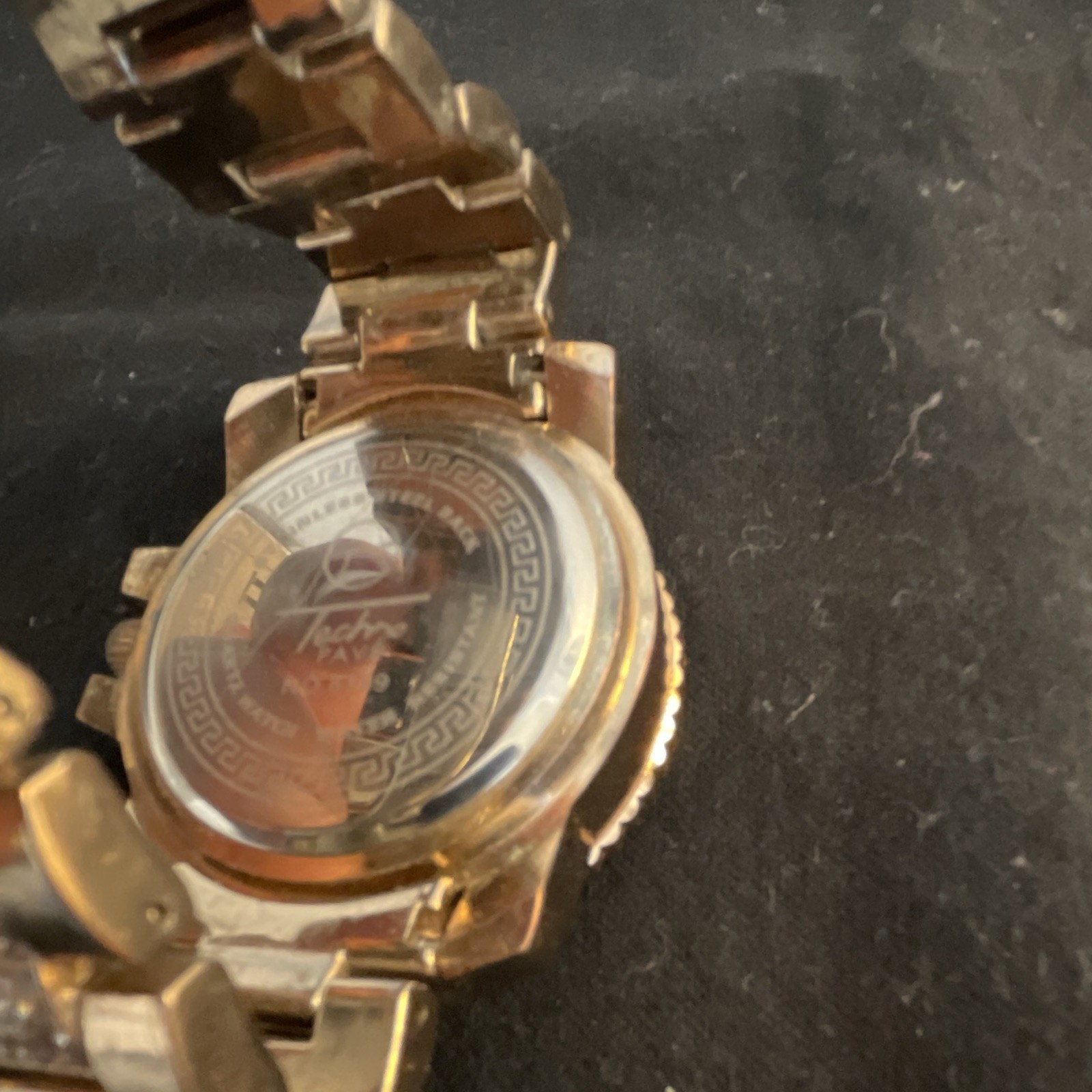 Techno Pave Gold-Tone Quartz Roman Numeral Analog Bracelet Watch 100M 52mm
