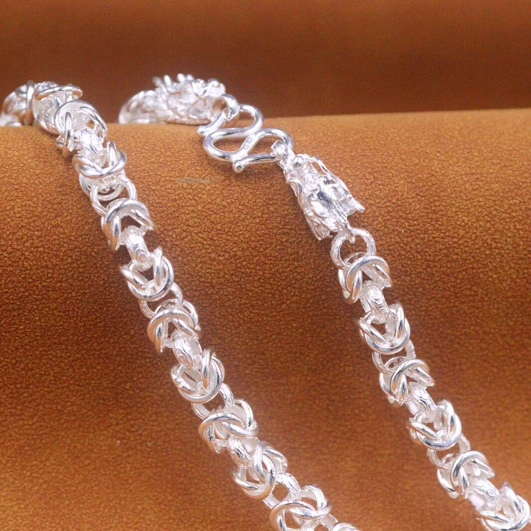 Pure 999 Fine Silver Necklace Men Women 7mm Hollow Dragon Head Link Chain 22inch