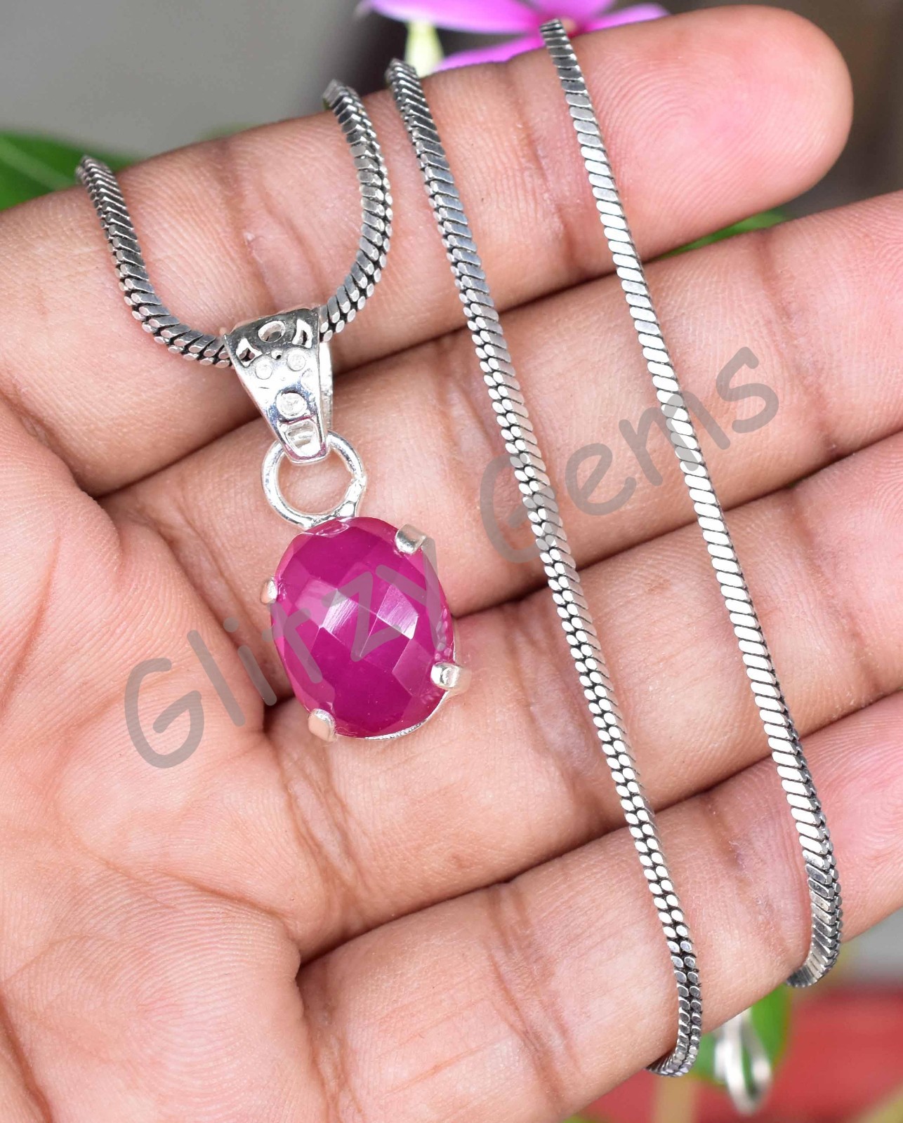 22.65 Ct Natural Pink Ruby Oval 925 Sterling Silver Pendant Certified