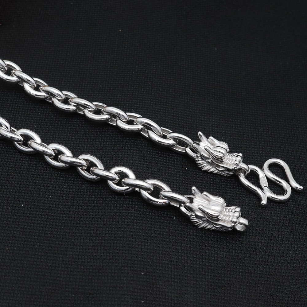 Pure 925 Sterling Silver Necklace 7mm Cable Link Dragon Head Chain 21.6inch L