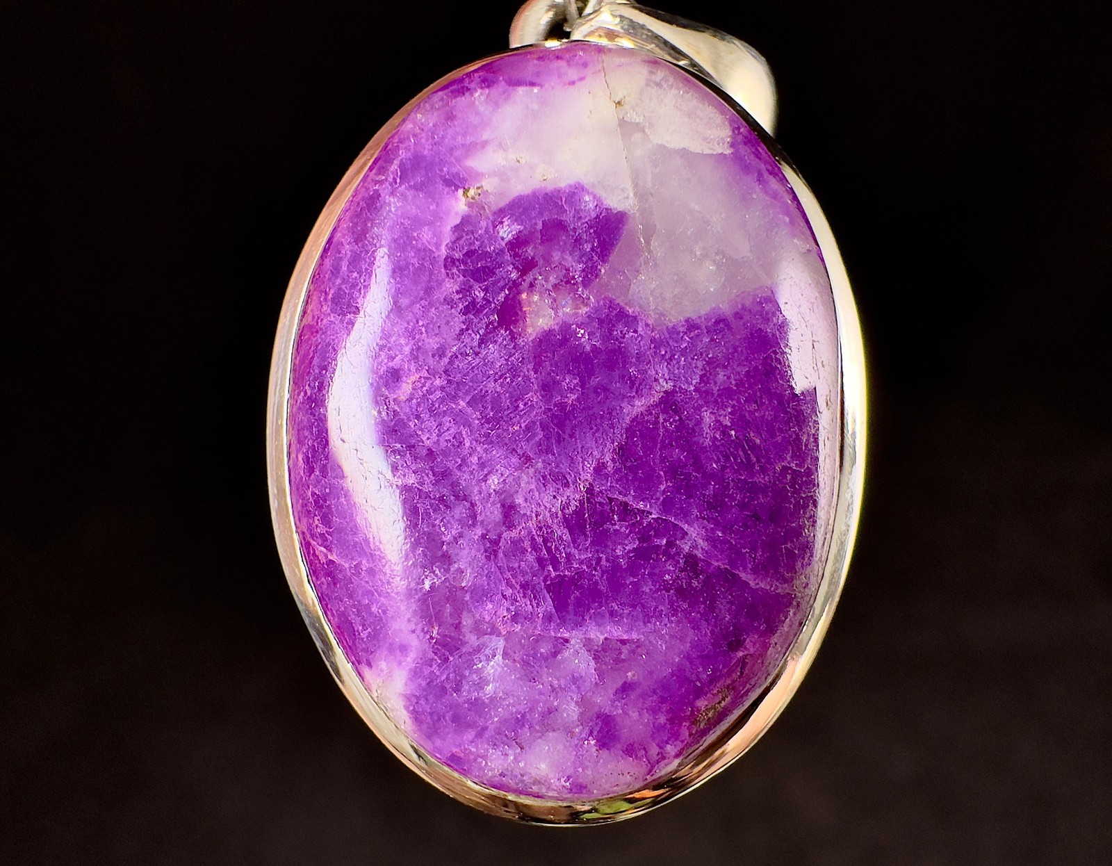Gel SUGILITE w. Pectolite Crystal Pendant Sterling Silver Cabochon Jewelry 54553