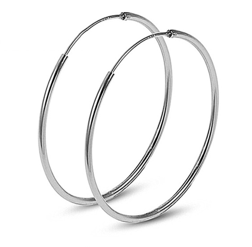 2Pcs Women 925 Sterling Silver Plated Round Hoop Endless Vogue Earrings 8mm-60mm