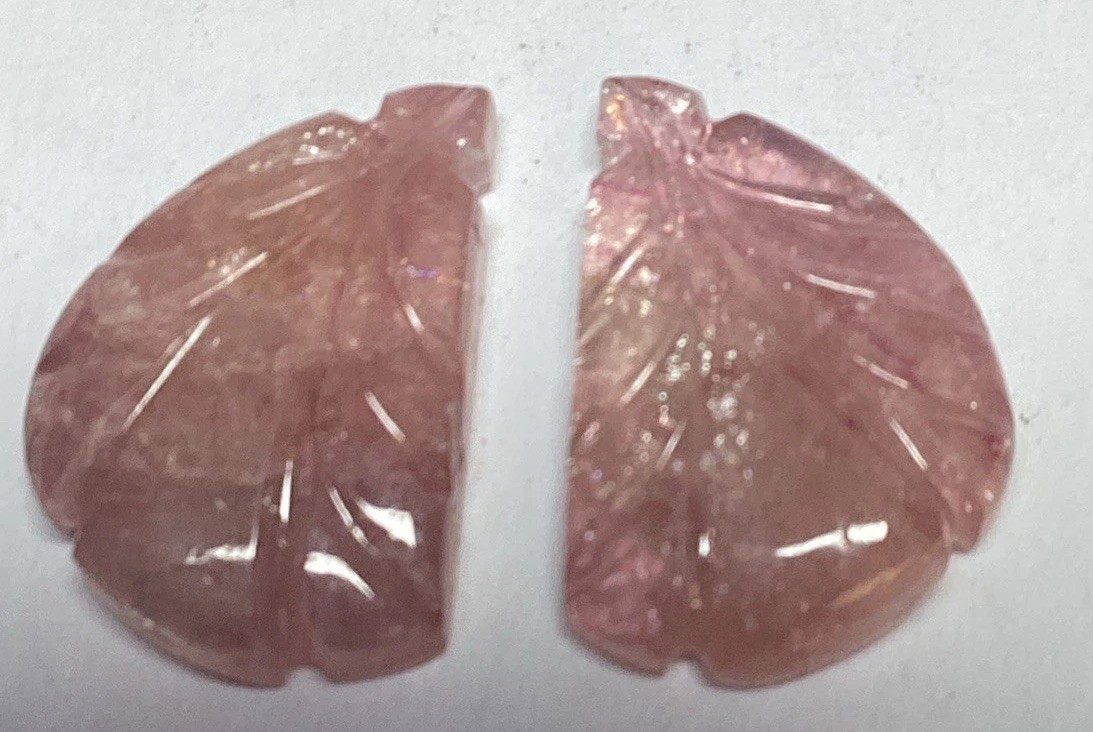 Carved Pink Tourmaline Pair Brazil 12.5 Carats Old Stock #152