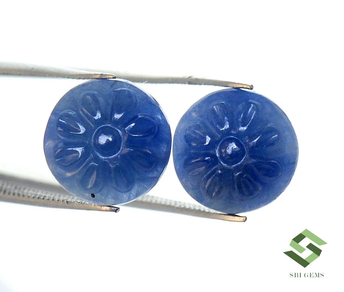 11.50 mm Natural Blue Sapphire Hand Made Carving Pair 10.97 CTS Loose Gemstones