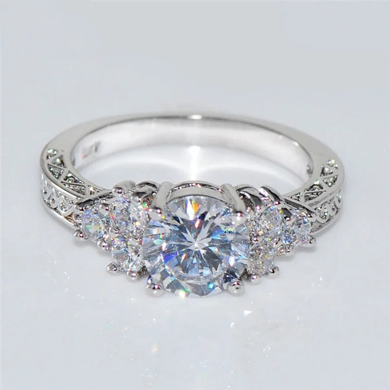 Silver Cubic Zirconia Rings for Women Wedding Engagement Promise Gift Bridal