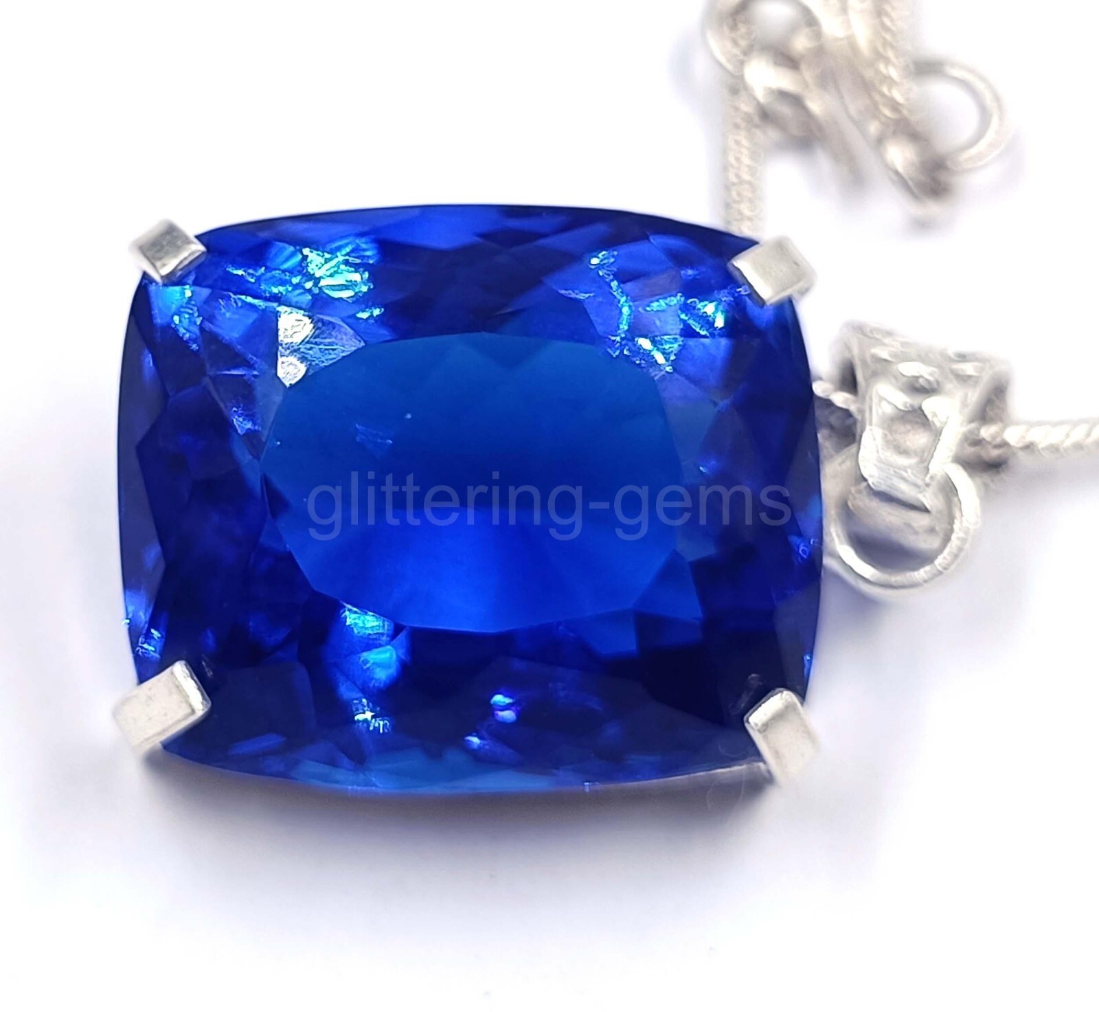 Natural Blue Sapphire 74.65Ct Cushion Cut 925 Solid Silver Pendant Gemstone 5AIT