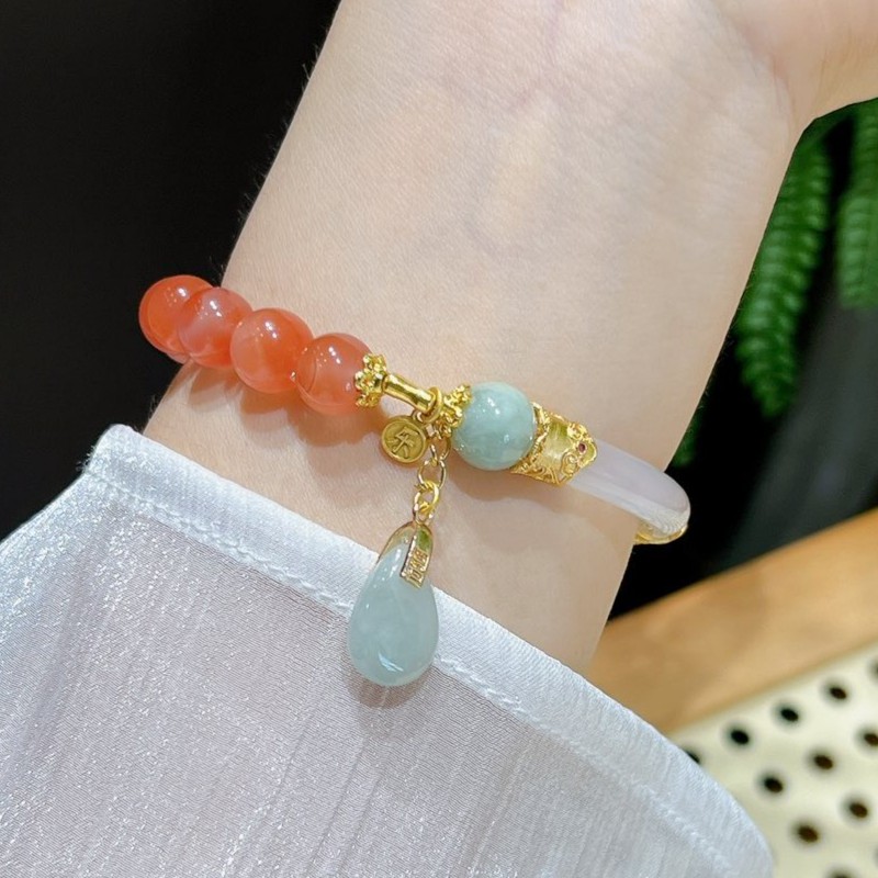 8mm Natural Southern Red Agate and White Agate Handmade Bracelet