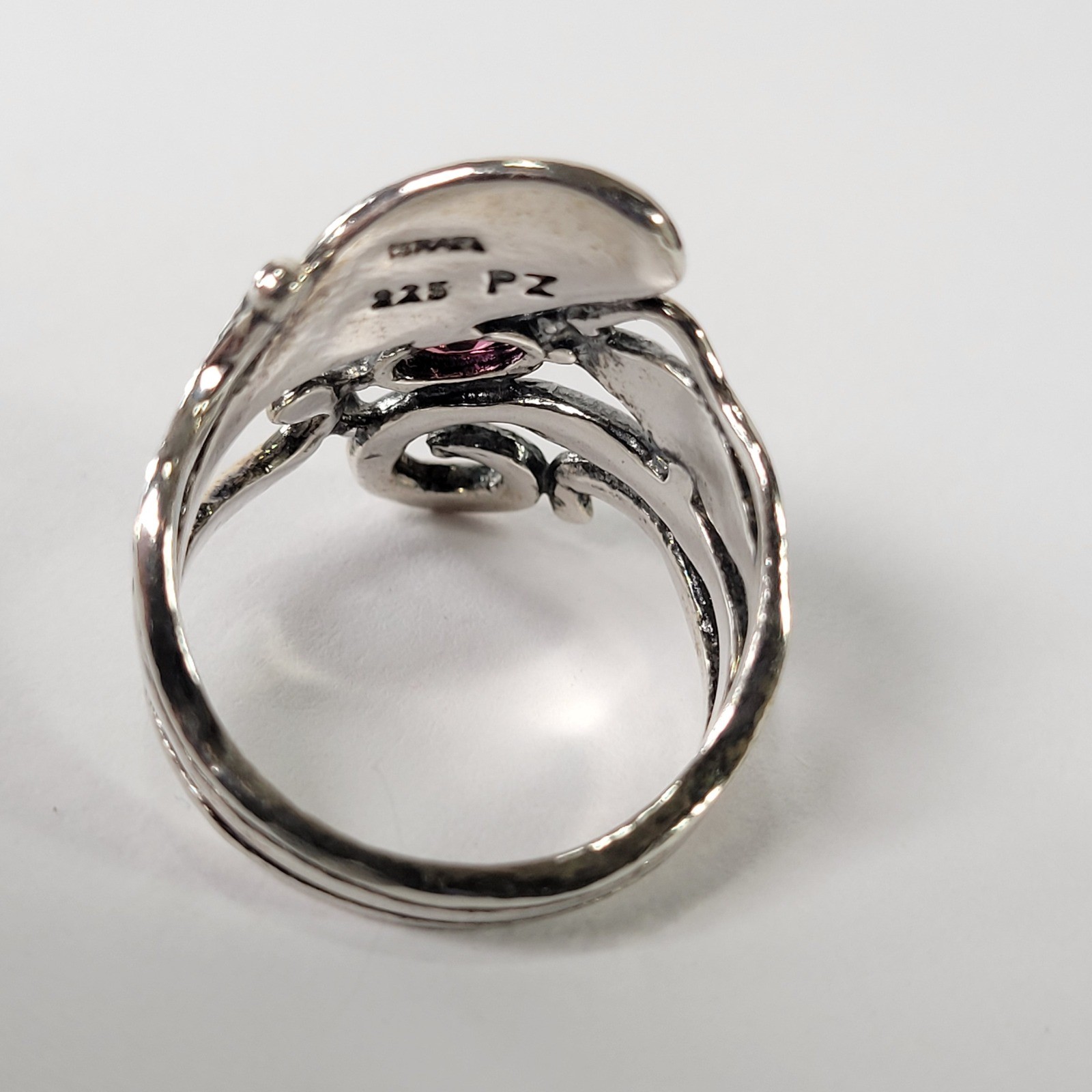 Vintage Sterling Silver Amethyst Ring Leaf Design Sz 9.75 Boho Jewelry PZ Israel