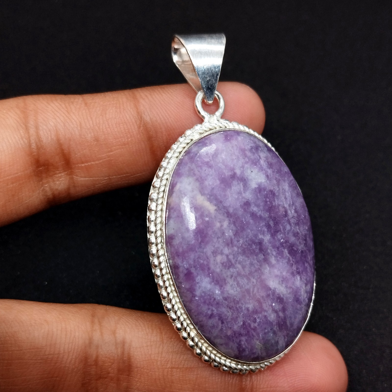 Designer Lepidolite Pendant 925 Sterling Silver Handmade Jewelry For Women