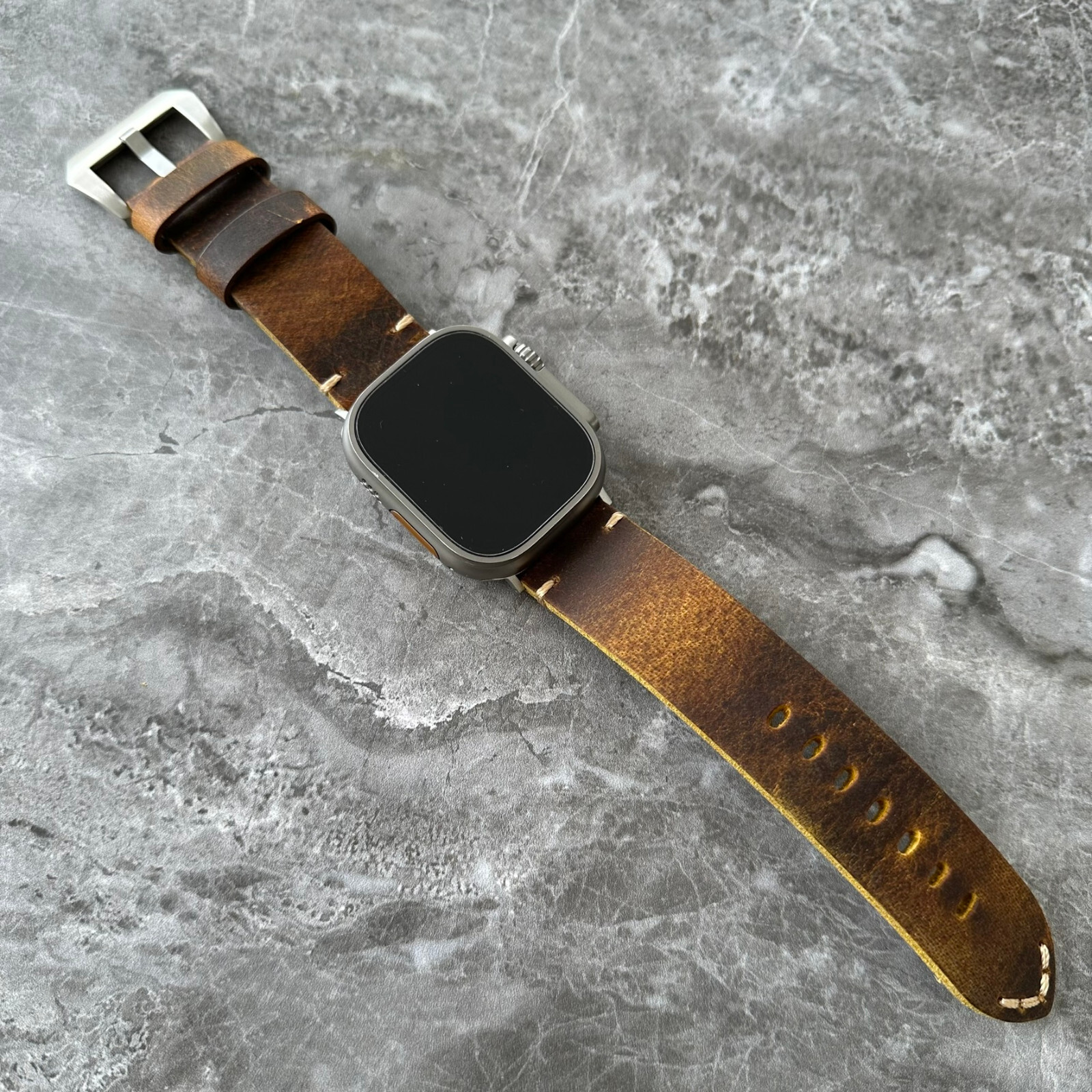 Thick Brown Buffalo Leather Watch Strap Band For NEW Apple Watch Ultra 1 2 49mm