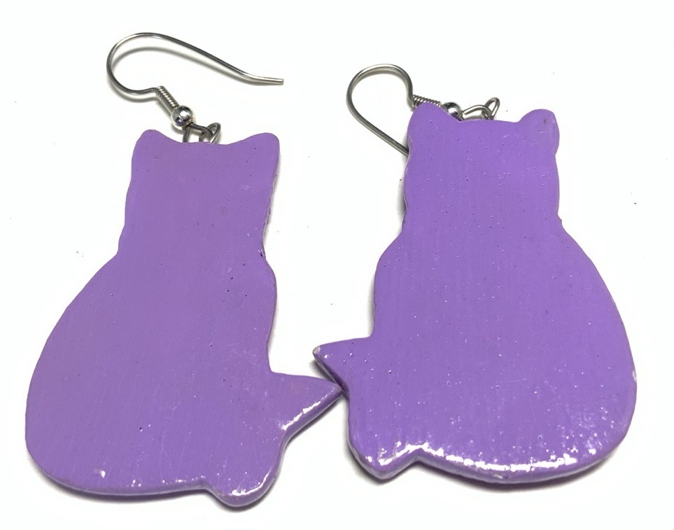 Silver Tone Dangle Drop Purple Cat Earrings LY128