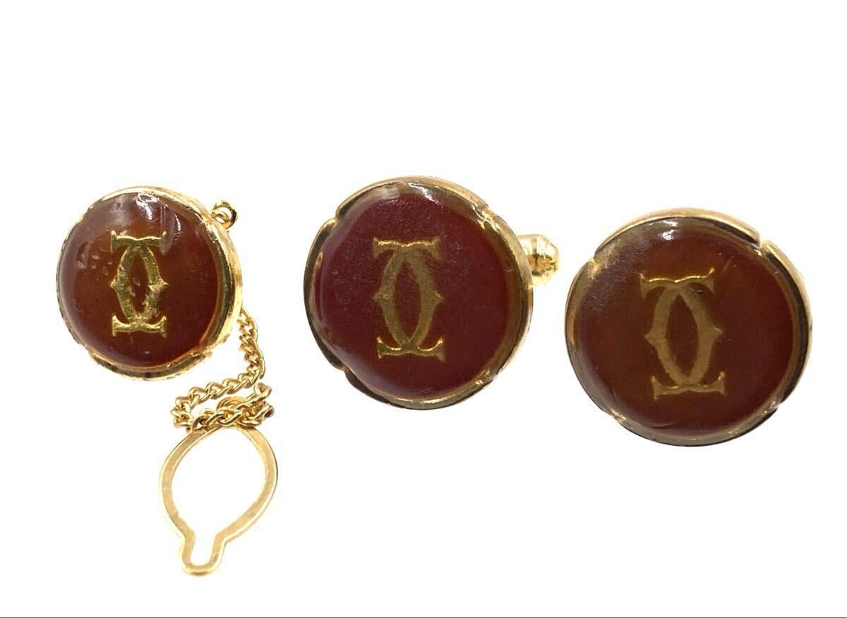 Cartier le must de Cartier Cufflinks and Tie Tack Set Bordeaux Gold Hardware 2C