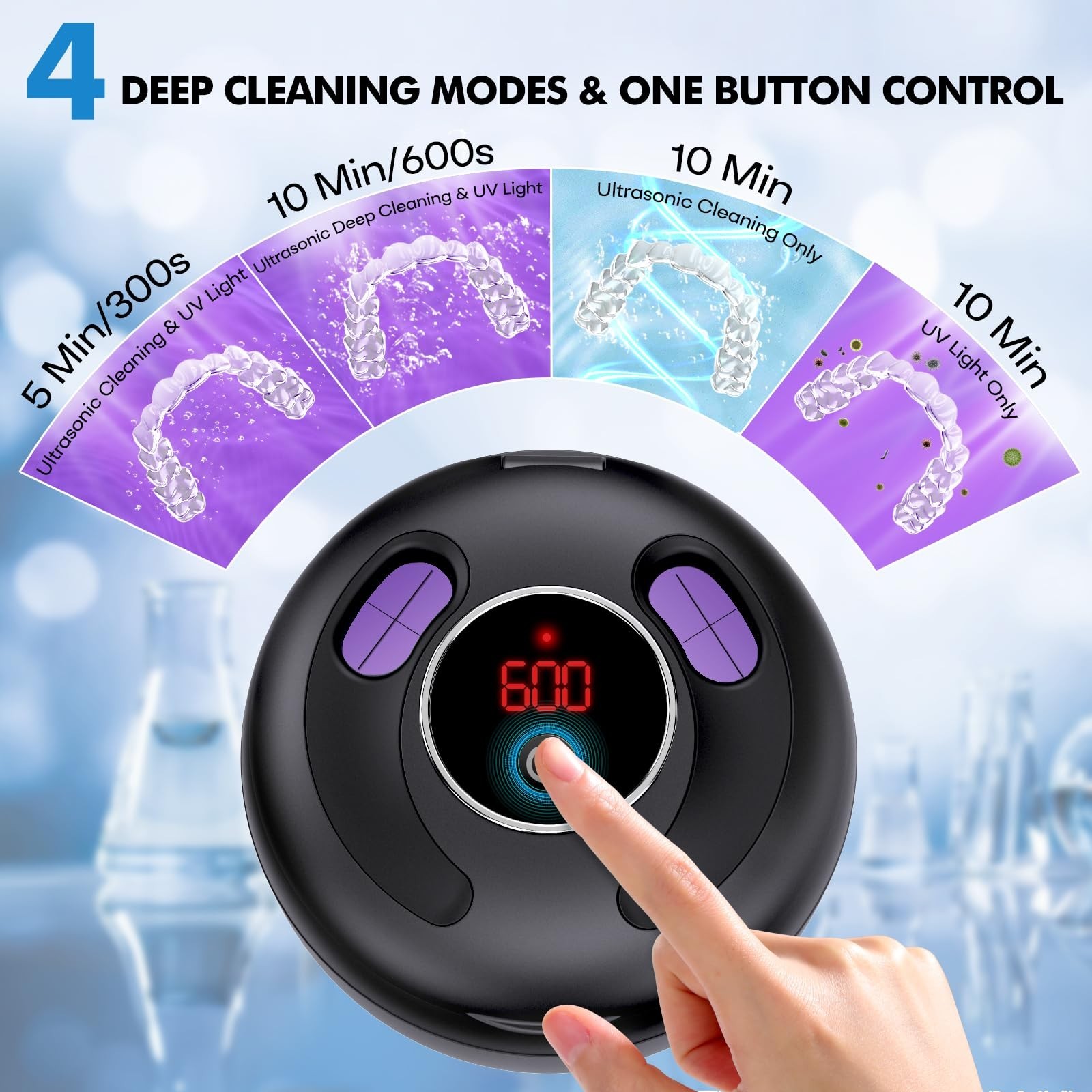 Ultrasonic Cleaner 45kHz for Dentures, Braces, Aligners, Jewelry – 200ML Capacit