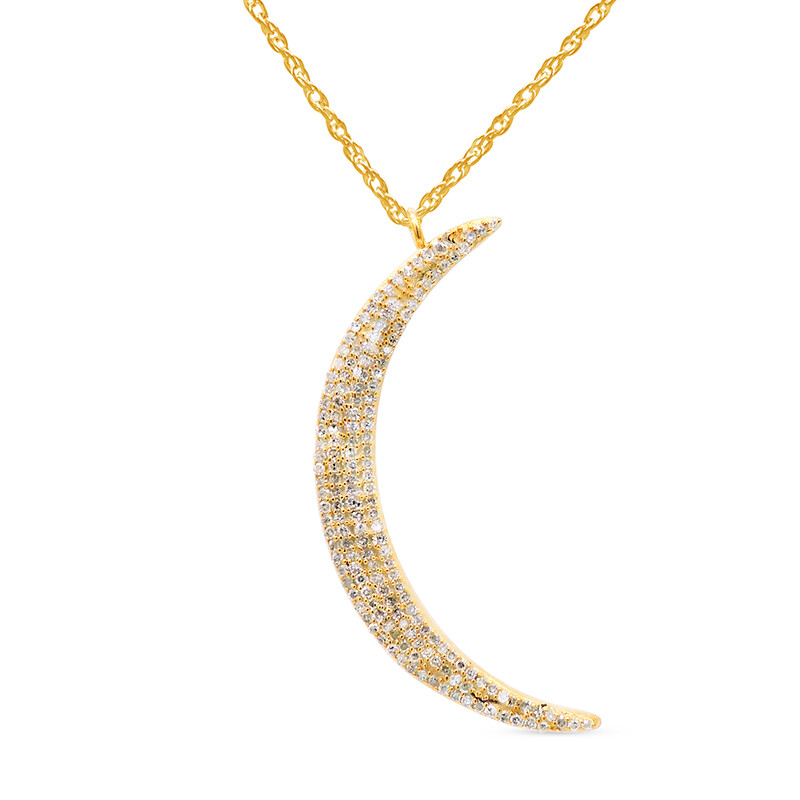 0.44 CT Round Crescent Moon Pendant Necklace In 14K Gold Plated