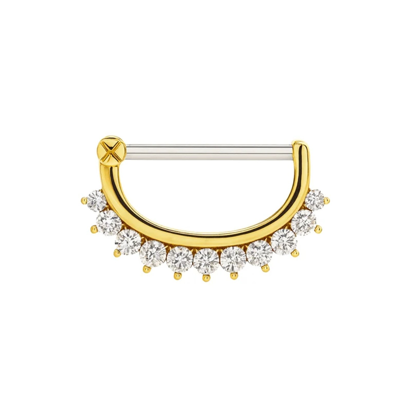 316L Surgical Steel Jewelled Nipple Clicker Ring Round CZ Piercing Bar