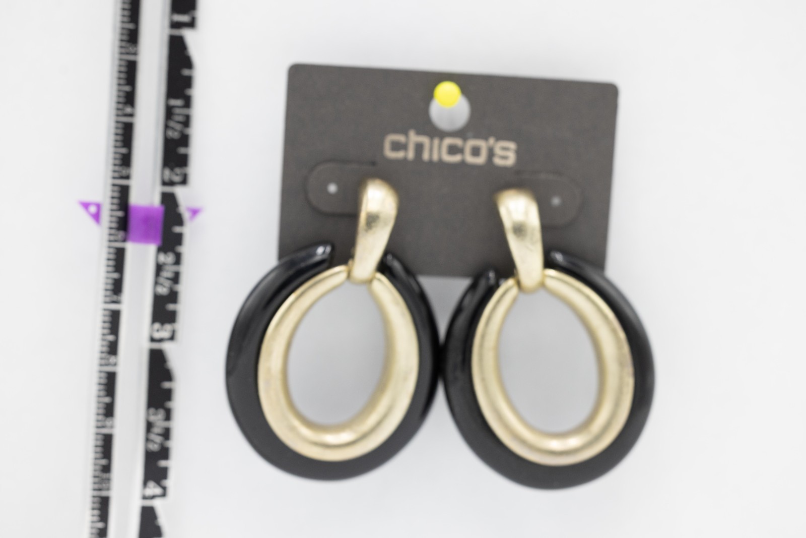 Chico’s black and gold-tone dangle hoop earrings New