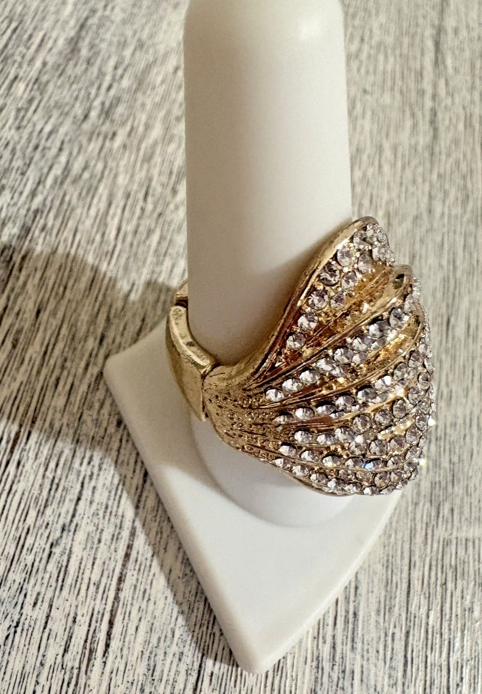 Bold Stretch Full Finger Multi Row CZ Accents Gold Tone Finish Ring Fits All