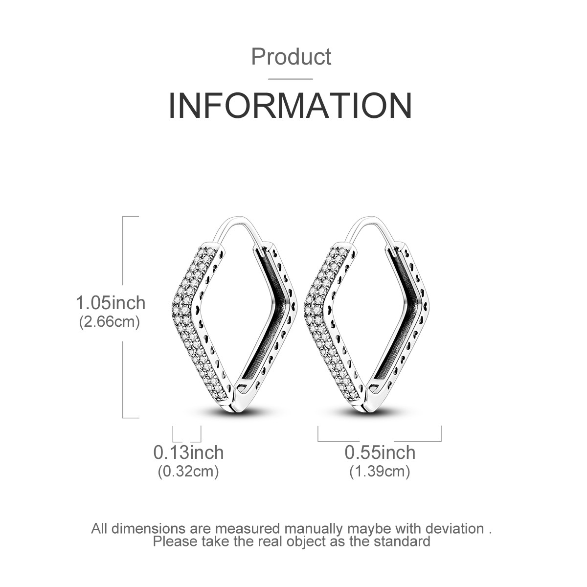 LAZA Original Women Square 925 Sterling Silver Hoop Earrings Pave Zircon Jewelry