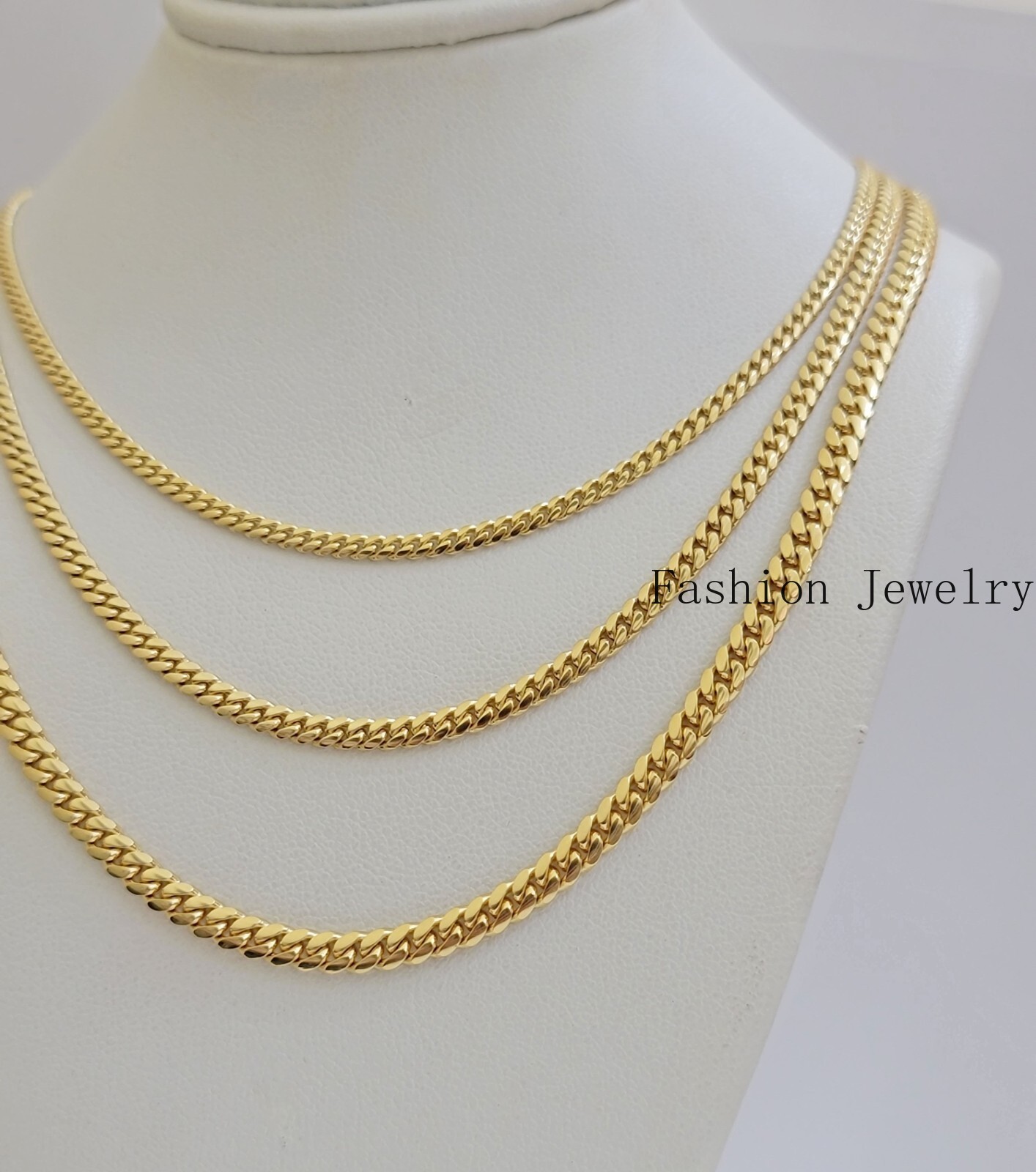 Solid 18k Gold Chain Necklace Miami Cuban Link 2.5mm-4mm 18″-26 Inch Real 18kt