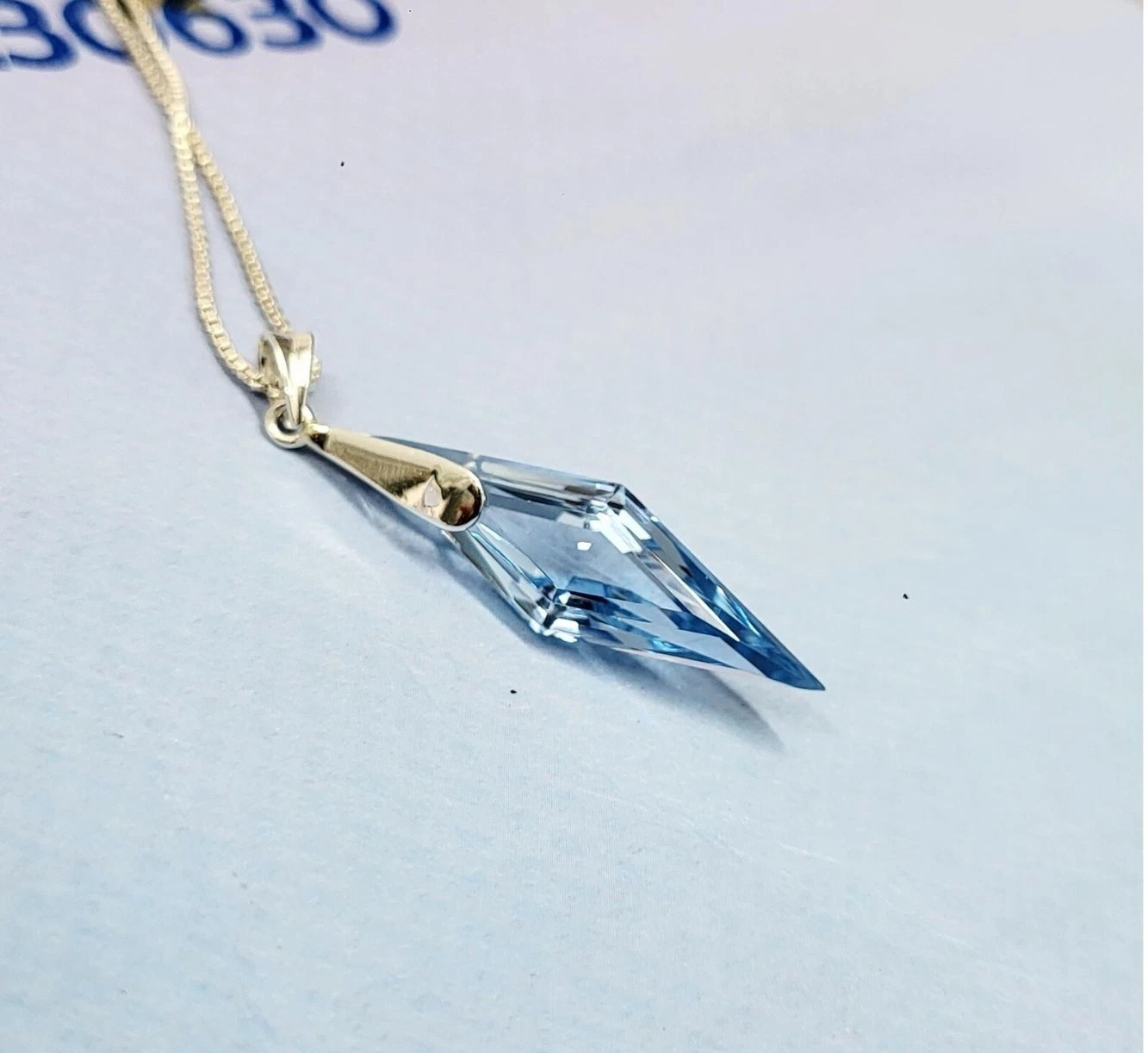 Genuine Swiss Blue Topaz Fancy Cut Pendant Handmade 925 Silver Necklace Chain