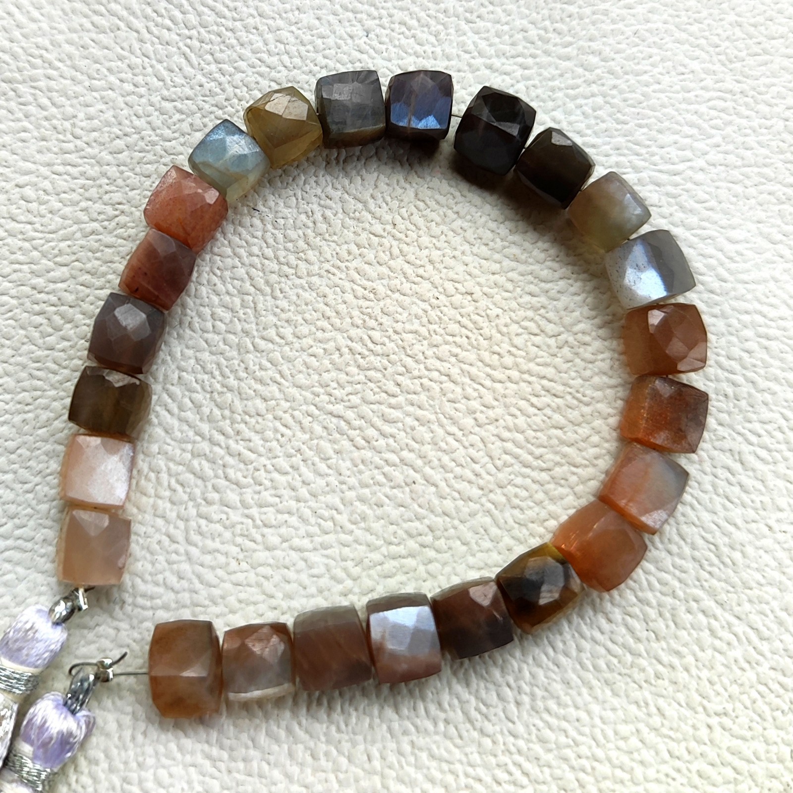 Multicolor Moonstone 7.5mm Faceted Cube Bead 7 Inch Strand Natural India Gems