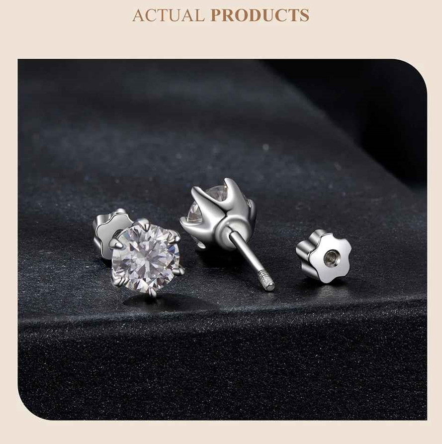 18k White Gold Plated 1CT Moissanite Screw Back Stud Earrings for Women With GRA