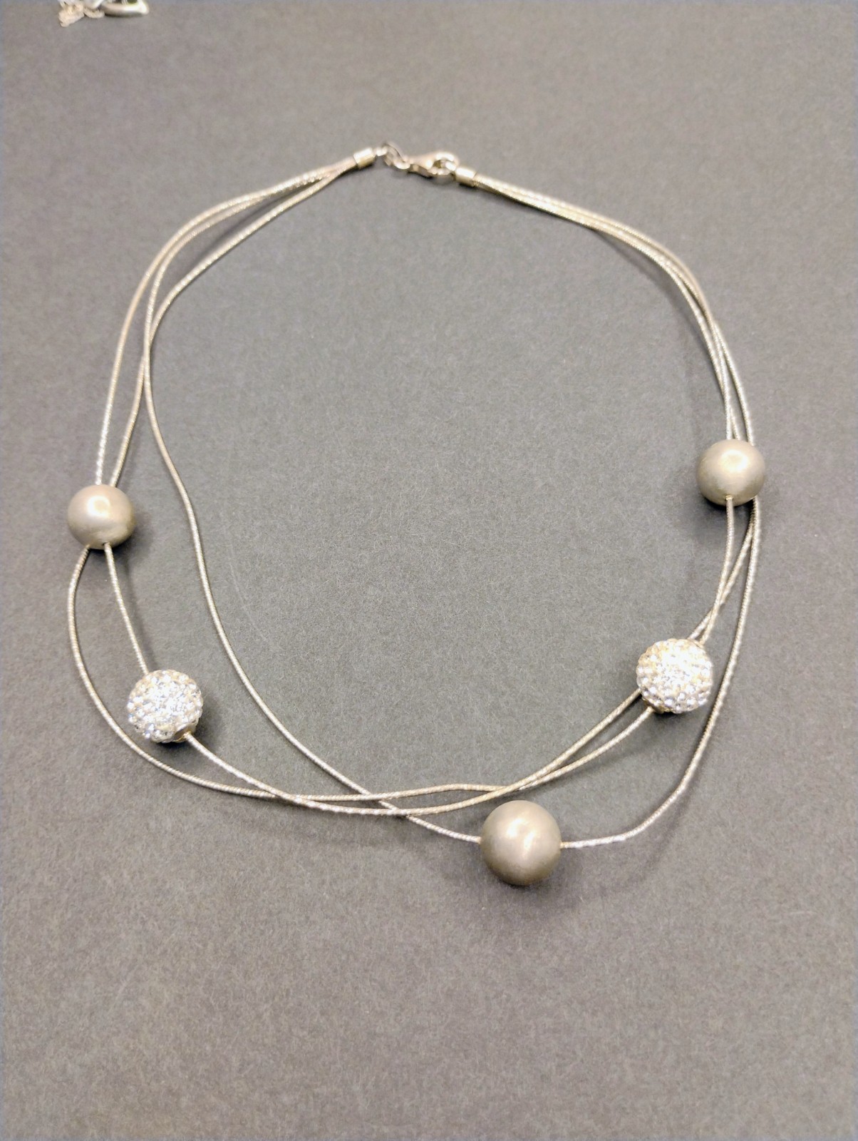 Signed Midas .925 Sterling Silver Ball Bead Cz Station Necklace