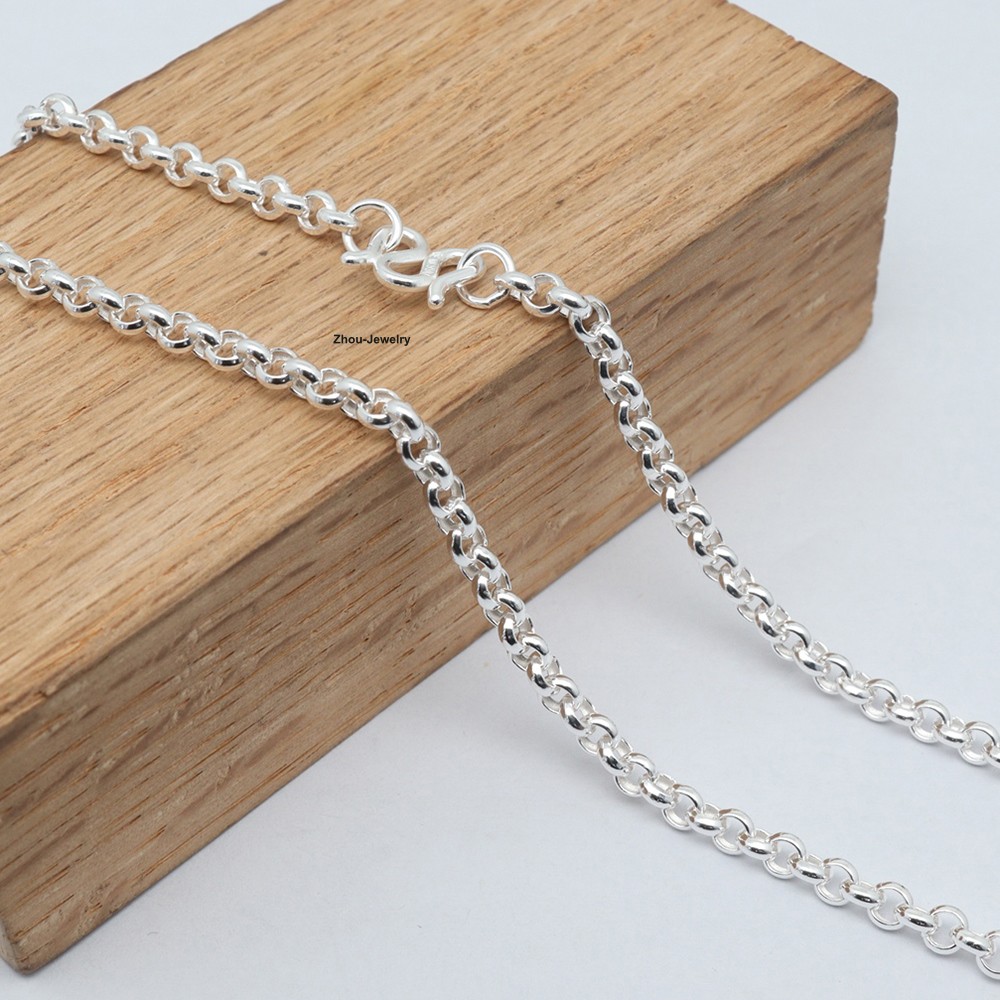 Pure 999 Fine Silver Necklace 3mm Rolo Link Chain Women’s Necklace 17.7inch L