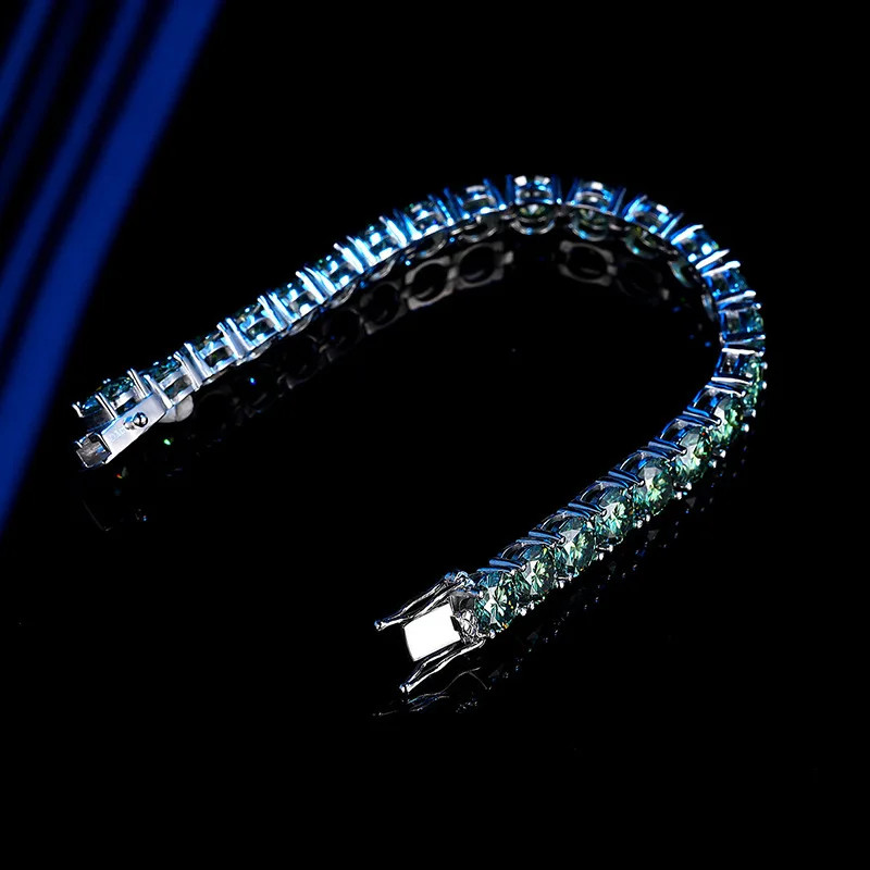 3mm-6.5mm Moissanite Tennis Bracelet S925 Silver Green Moissanite Bracelet Chain