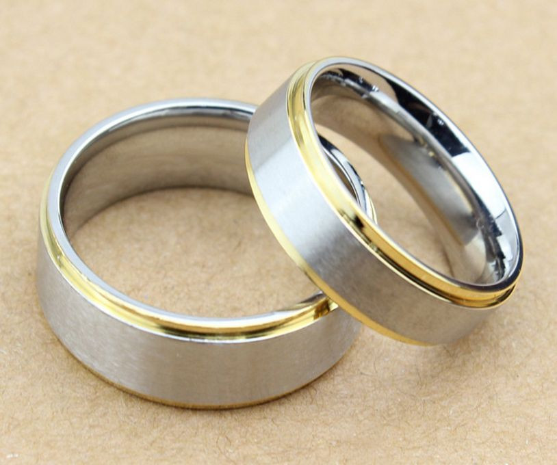 Stainless Steel 316L Two Tone Pure Love Promise Ring Couple Wedding Band Set