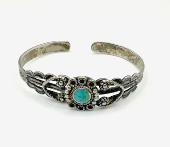 Vintage Fred Harvey Sterling Silver Turquoise Child Small Adult Cuff Bracelet