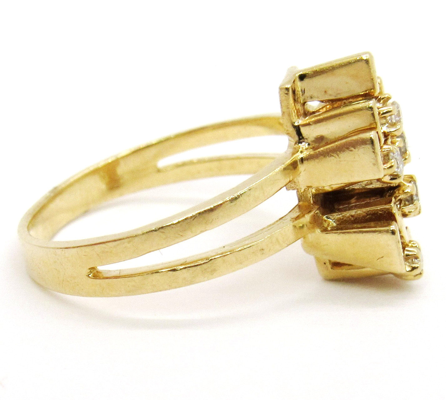 14k Yellow Gold Diamond Geometrical Cluster Right Hand Ring Size 5-1/2 Estate