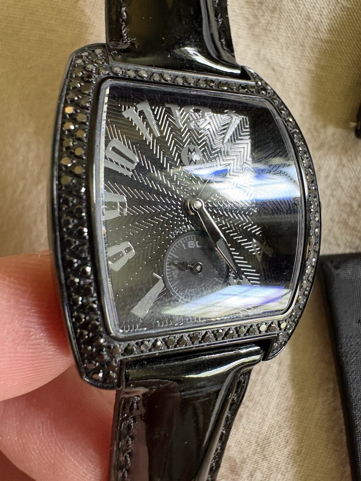 Michele Urban Mini Black Diamond Watch With 2 Spring loaded Straps