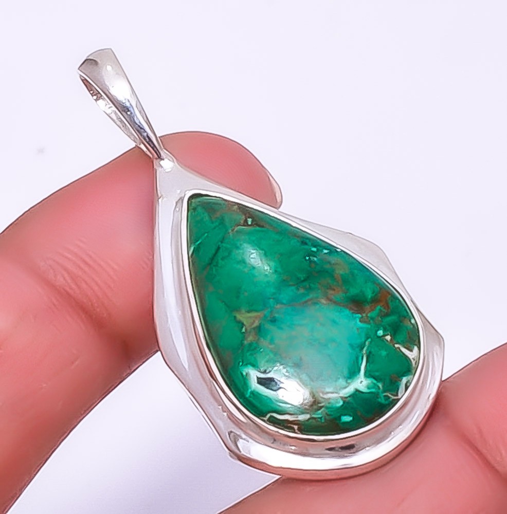 Cuprite Chrysocolla – Africa Gemstone 925 Silver Plated Pendant 1.76″ A362