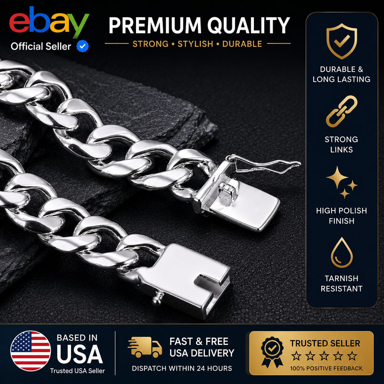 925 Sterling Silver Color Bracelet for Men Jewelry Heavy Thick Cuban Link Chain*