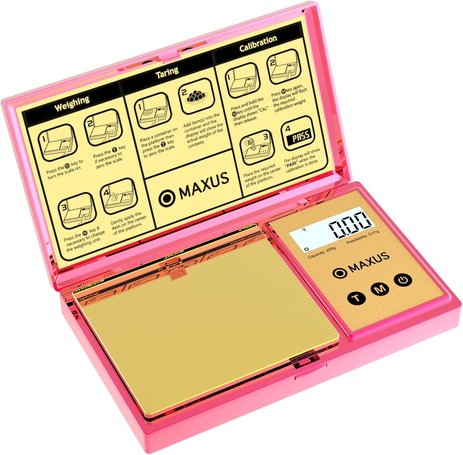 Luxury Pink Pocket Scale 200g x 0.01g – Backlit LCD & Tare Function for Easy Use