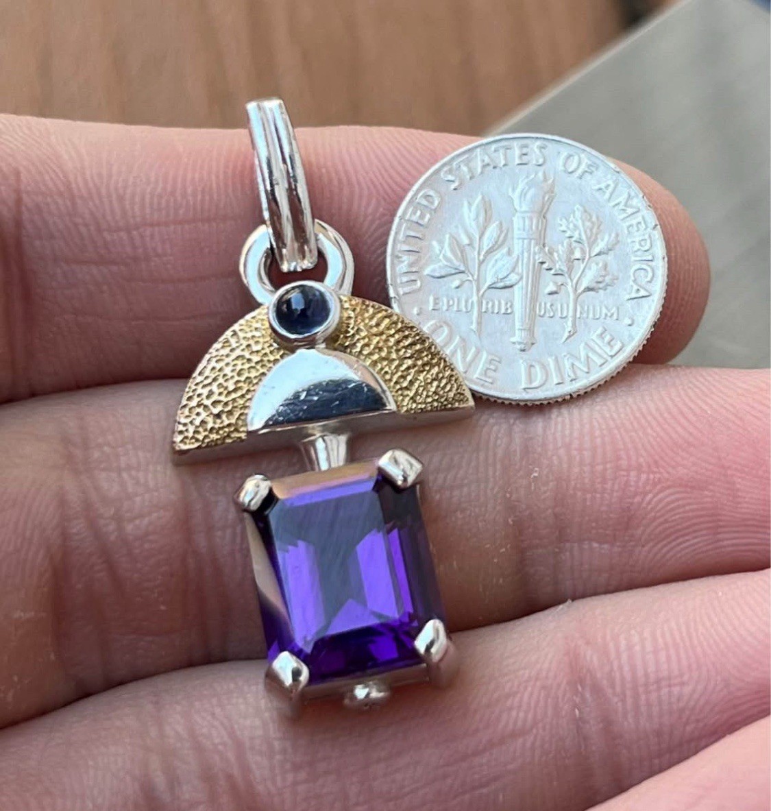 925 Marked Faux Amethyst Egypt – Style “Winged” Purple Insert Heavy Pendant