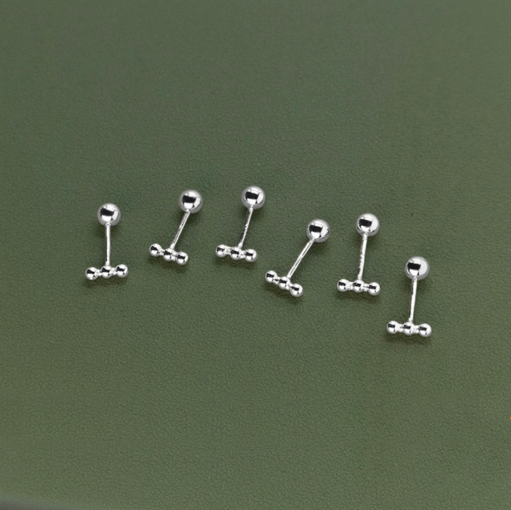 Silver Gold Small Ball Bar Screw Back Stud Earrings Women Surgical Steel Jewelry