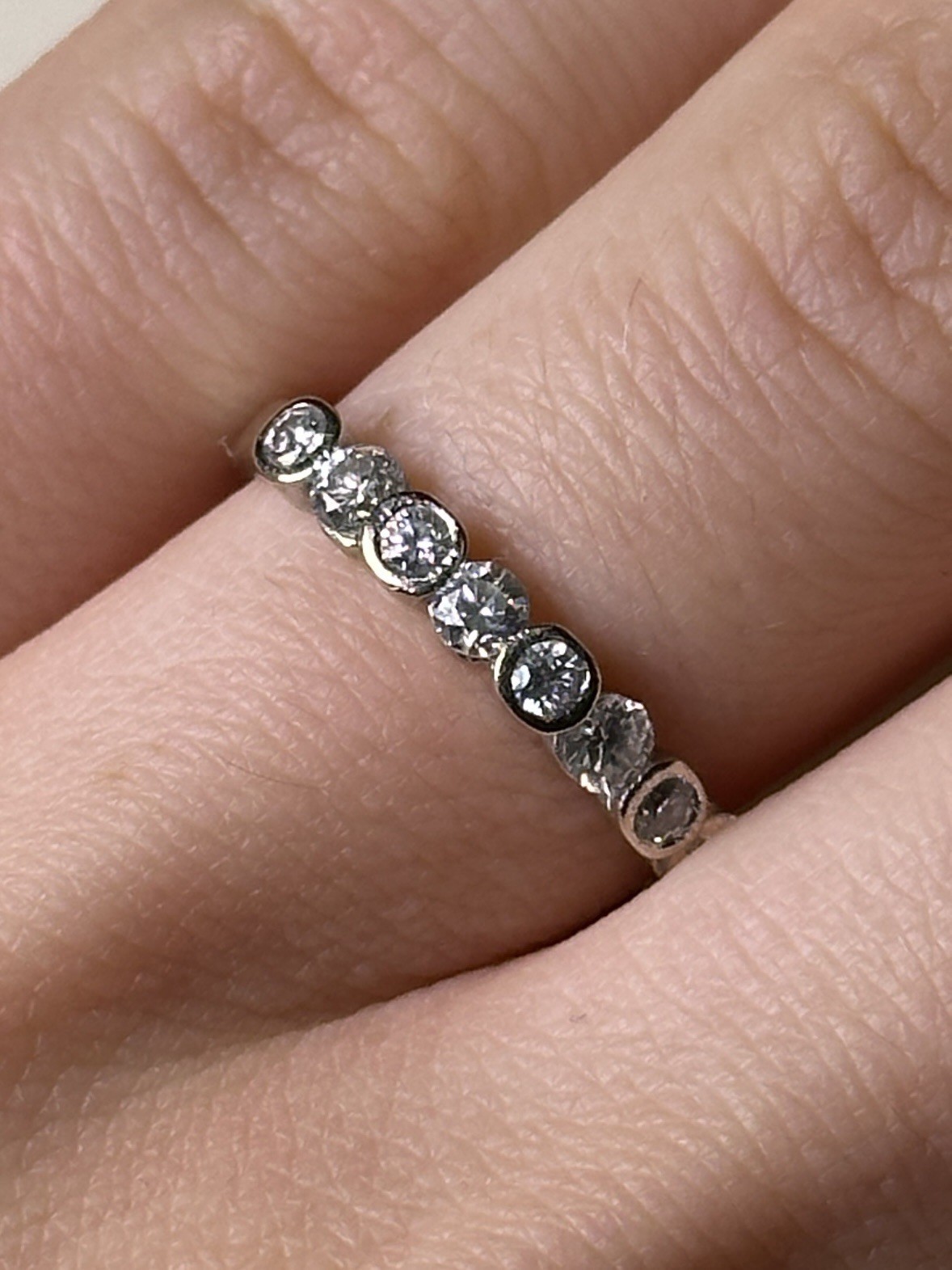 Solid 14K White Gold Ring & Approx .90 Ct Natural Diamonds, Sz 6
