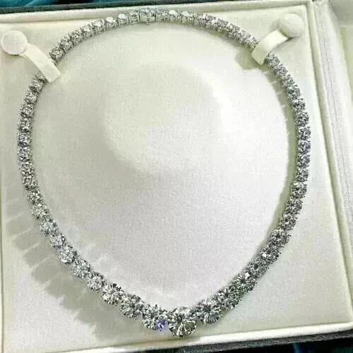 11Ct Round Cut Lab Created Diamond Women’s Tennis Necklace 14K White Gold Plated