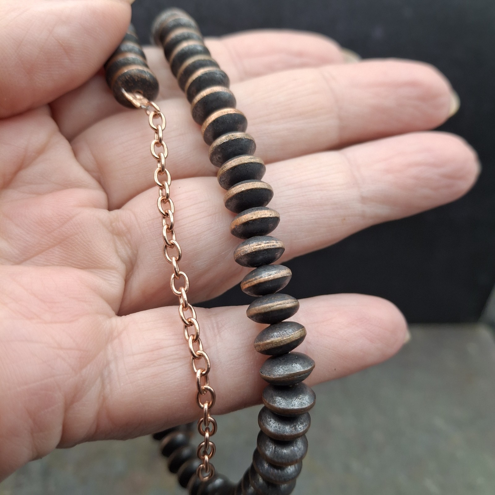 Southwestern 8mm Solid Copper Saucer Navajo Pearls Necklace 19-21” Adjustable
