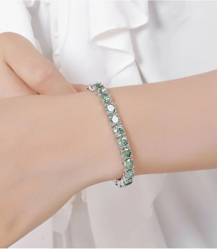 3mm-6.5mm Moissanite Tennis Bracelet S925 Silver Green Moissanite Bracelet Chain