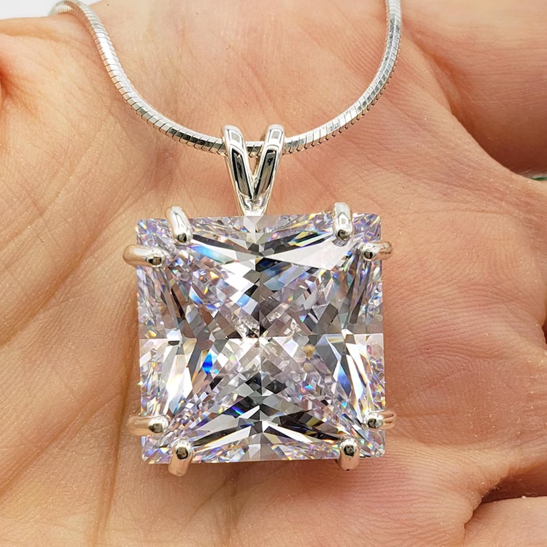RARE 35 Ct Certified Treated Lovely White Diamond Solitaire Pendant, 925 Silver