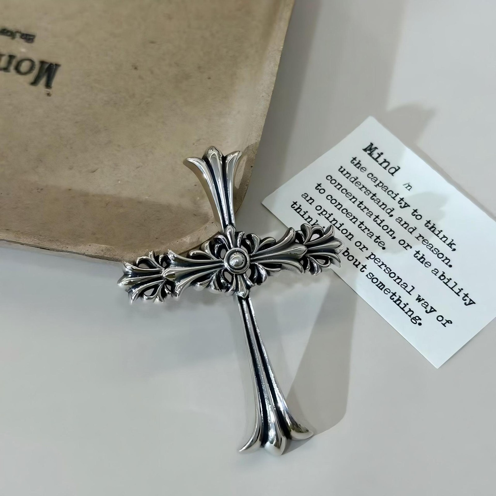 Heavy 24g 925 Sterling Silver Gothic Floral Cross Pendant Only Biker Men Jewelry